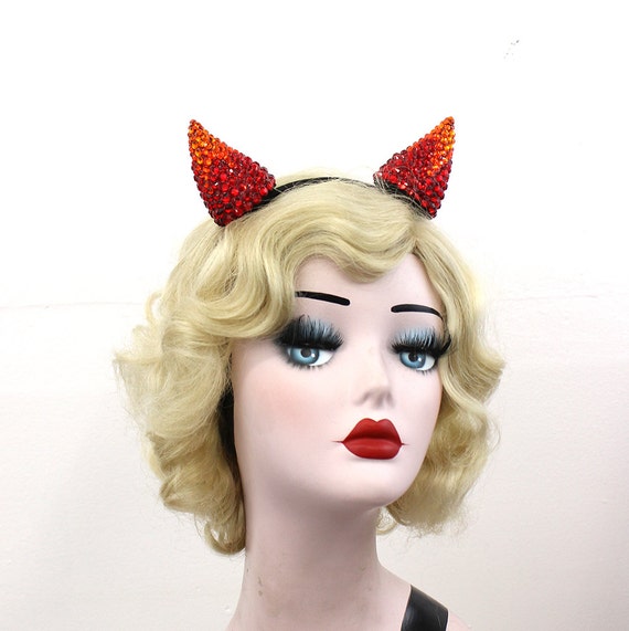 Halloween Costume Devil Horns Real Swarovski Crystal Hair