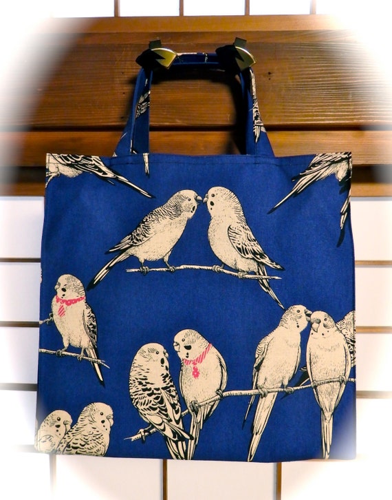 Royal Blue Parakeet Tote Bag / Budgie, Budgerigar, Parrot, Cockatoo, Cockatiel, Bird TIGHT 'N' TIDY Tote Bag, Reusable Foldable Shopping Bag