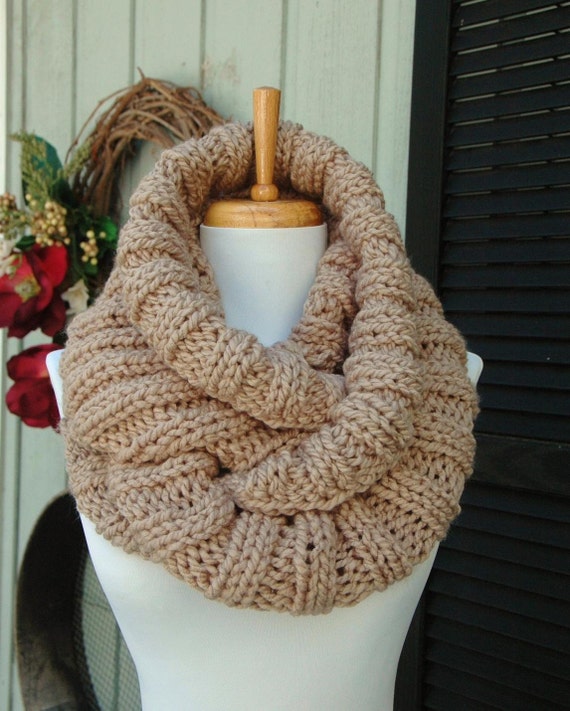 Chunky Knit Infinity Scarf Neutral Taupe Scarf Knitted