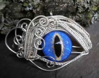Gothic Steampunk Bright Blue Eye Pendant