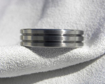Titanium Ring, Wedding Band, Two Cut Grooves