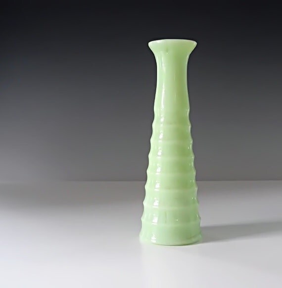 Jadeite Bud Vase . Ribbed Green Jadeite Jadite . Midcentury