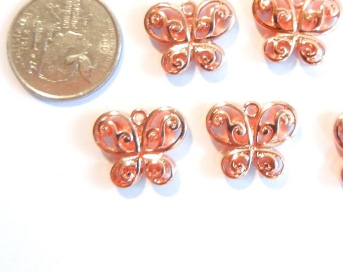 6 or 3 Pairs of Bright Copper-tone Dimensional Butterfly Charms