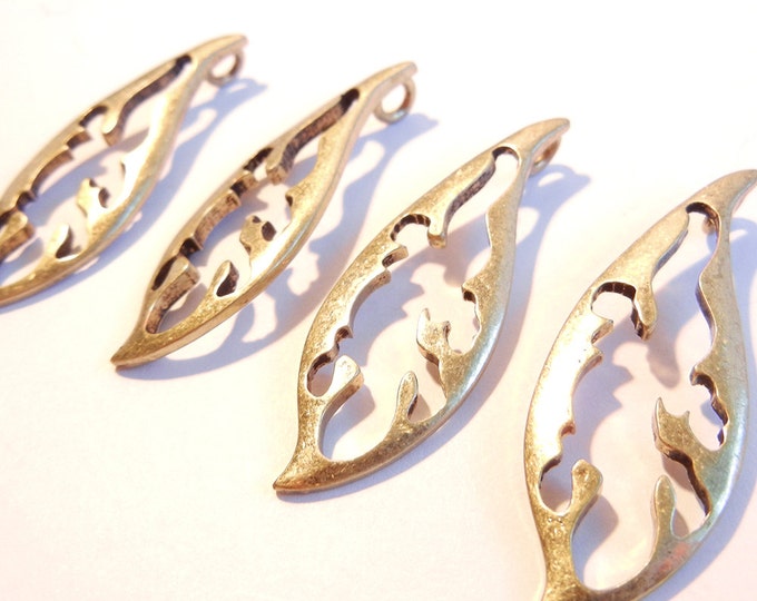 4 or 2 Pairs of Antique Gold-tone Lizard Cut Out Pendants