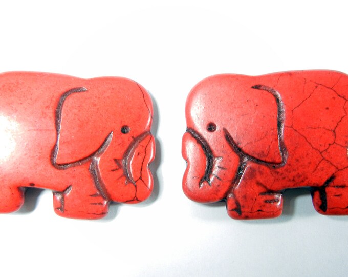 2 Large Red Magnasite Elephant Beads