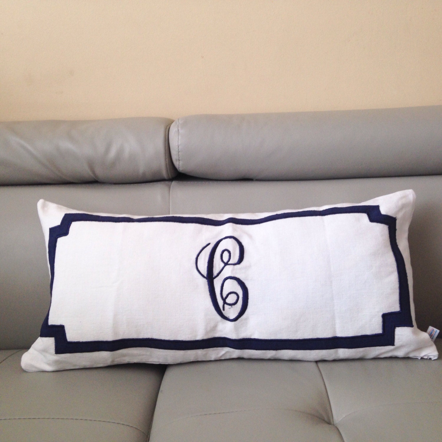 Long Lumbar Oblong Pillows Bedroom Decor Monogram Lumbar