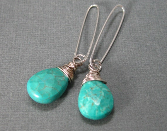 Wrapped Natural Turquoise Drop Earrings