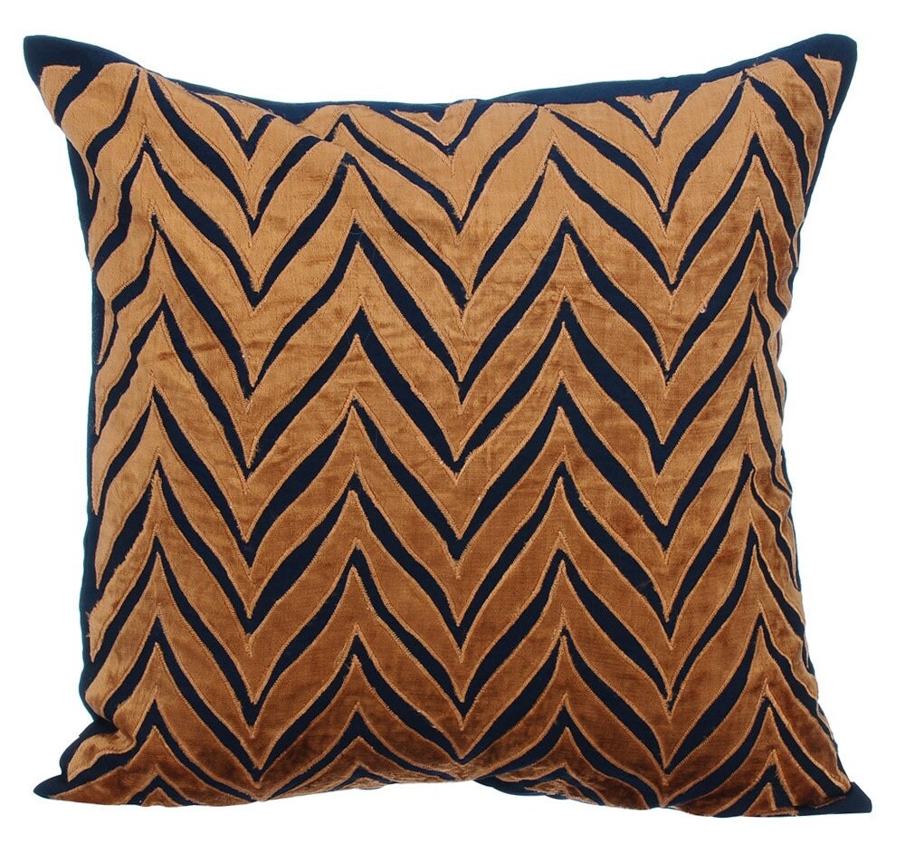 Gold & Navy Couch Cushion Covers 16 x 16 Pillow Covers Navy