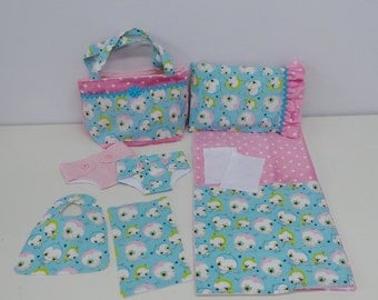 Bitty Baby Basics in Baby Bird - Diaper Bag and Diapers with Blanket and Pillow