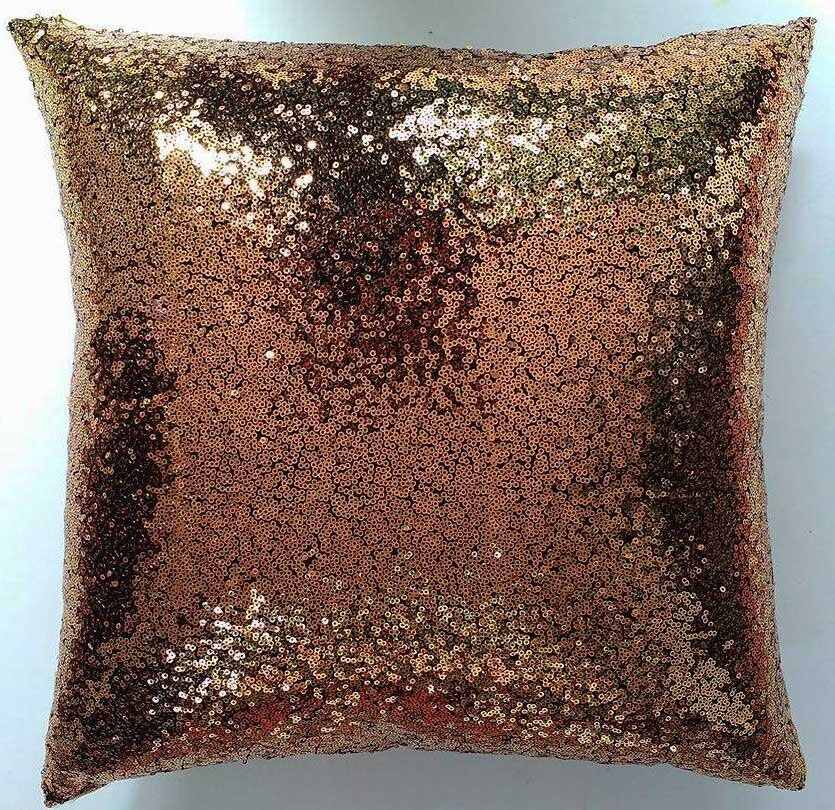 gold sequin pillow. shiny throw pillow. Coper gold sparkly