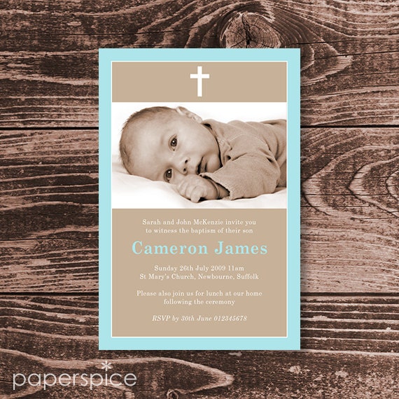 Baptism or Christening Invitation Photo – DIY Printable Personalized – Simple Border Boy (Digital File) Il_570xn