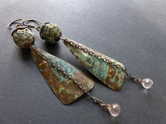 Brave and Quiet. Polymer and salvaged tin earrings.