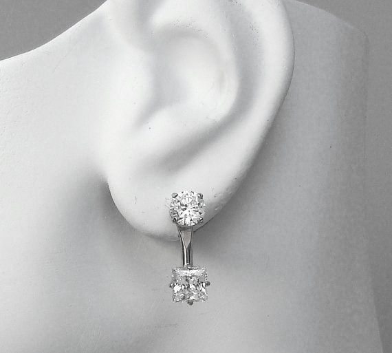 14K White Gold Earring Jackets Diamond Jackets Ear by earcuffs