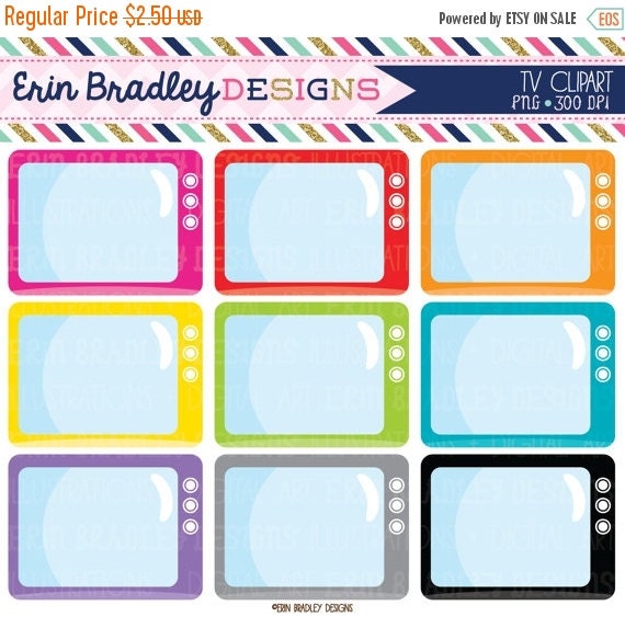 SALE TV Clipart Television Set Clip Art by ErinBradleyDesigns