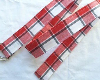 D Ring Belt, Women's Belt, red, balck and white plaid, S/M