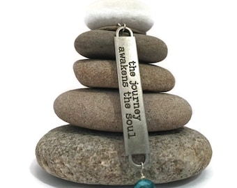 The Journey Awakens the Soul Rock Cairn, Inexpensive Gift, New Job, Promotion, Inspirational Mentor Desk Gift Holiday Christmas Secret Santa