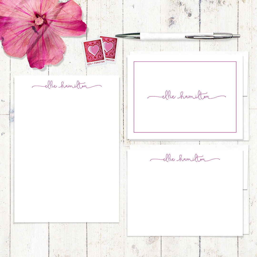 complete personalized stationery set - PERFECTLY CHARMING  - personalized stationary set - note cards - notepad - girl stationery