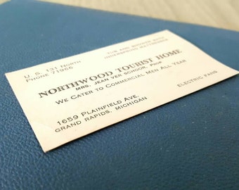 Vintage Ephemera Business Card, 1950s Grand Rapids Boarding House Historic US Route 131 Michigan Ephemera
