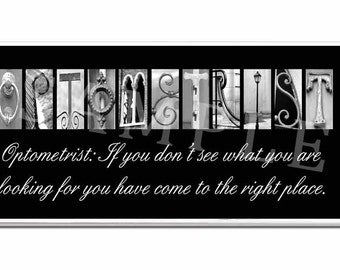 OPTOMETRIST Inspirational Plaque black & white letter art