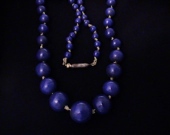 Vintage Victorian Cobalt Blue Glass Bead Choker Necklace