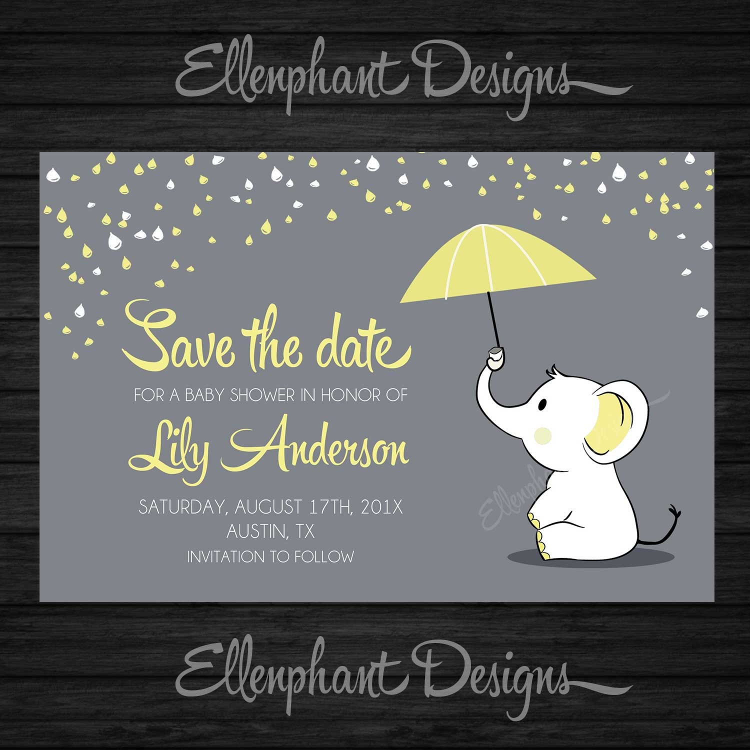 Save The Date Yellow Elephant Baby Shower Umbrella Rain