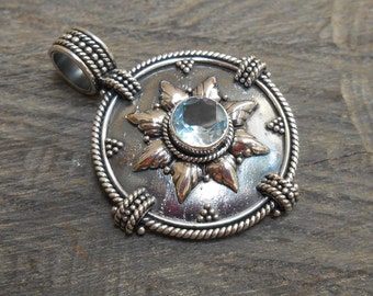 Balinese Silver Pendant with Topaz / silver handmade jewelry / silver 925 Bali jewel