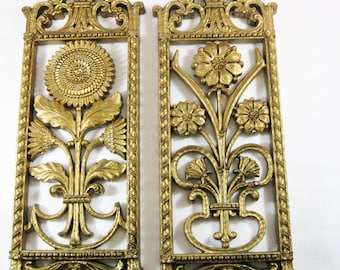 Mid Century Gold Floral Wall Plaques by Homco