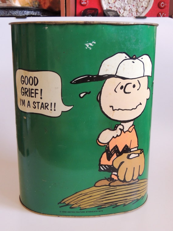 Peanuts Cheinco Garbage Can Metal Peanuts Snoopy Charlie