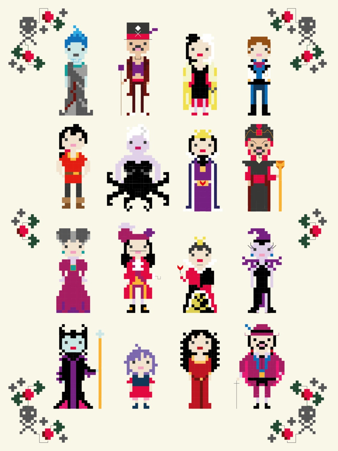 Disney Villains Cross Stitch Pixel Sampler PDF Pattern