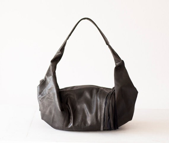Black leather hobo bagshoulder pursesmall shoulder by milloo