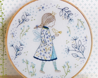 Winter Fairy - Embroidery Kit by DMC - Tamar Nahir-Yanai - Includes Fabric, Threads, Needle - Hand Embroidery Stitchery - Girl - Leaves