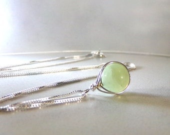 New Jade Necklace, Sterling Silver, Pale Green Necklace, Natural Stone, Chartreuse Necklace, Celery Jade Necklace, Simple - Sweet Pea