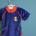 Reserved for Ellice- Vintage 1980s Newborn Baby's Navy Blue Velour Winnie the Pooh Onesie