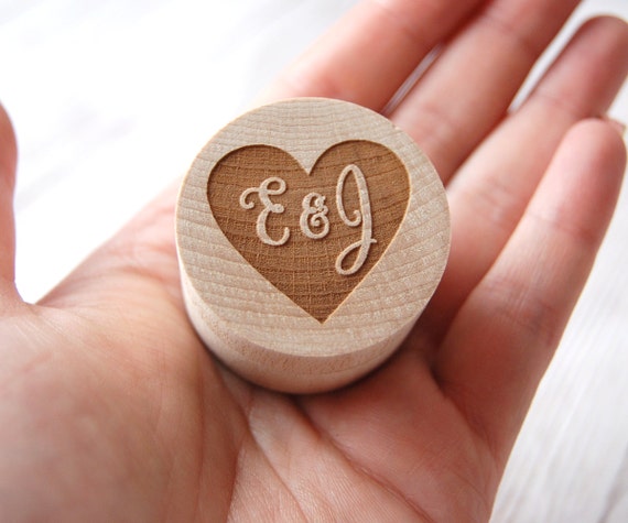 Personalised Wooden Ring Box - Custom made with the initials of your choice - Heart design ~ Rustic