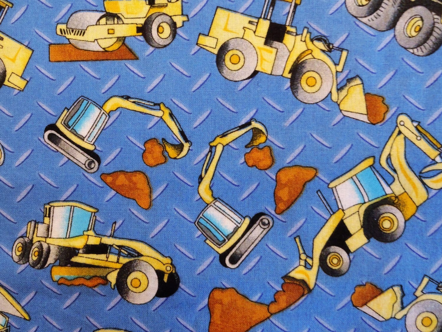 Construction vehicles fabric, 1/2 yard blue kids, cotton quilt fabric