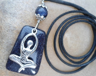Doula Gift New Mom Gift Goddess Necklace New Mother Midwife Gift Blue Goldstone Yoga Jewelry Goddess Amulet Goddess Jewelry Meditation