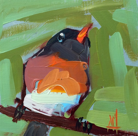 Robin no. 150 Original Bird Oil Painting by Angela Moulton 6 x