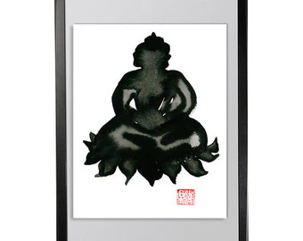 Buddha painting, Zen Buddha, Zen Fine Art Sumi ink Painting, zen decor, japanese art, spiritual art, Buddhist art, yoga art, taoist art
