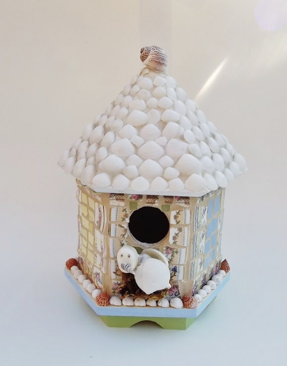 Mosaic Birdhouse Seaside Cottage Seashells Shell by MosaicSeas