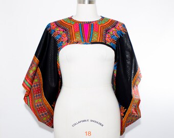 Black Dashiki African Print Shrug - One Size
