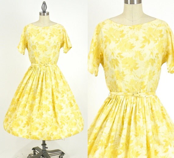 Items similar to 50s Full Skirt Dress, 1950s Floral Dress, L'Aiglon ...