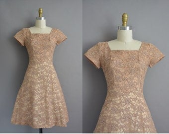 Norman Original 50s brown lace vintage party dress / vintage 1950s dress