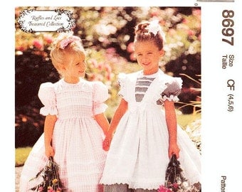 Pick Your Size - Girls'/Toddler Dress Pattern McCall's 8697 - Girls' Flared Puff Sleeve Dress and Lace Pinafore - McCall's Patterns