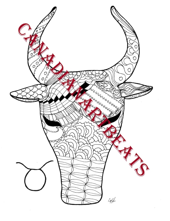 Download Taurus Zodiac Astrological Sign Art Coloring Page Printable