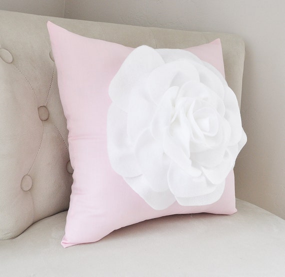 Rose Pillow Throw Pillow White Rose on Light Pink by bedbuggs