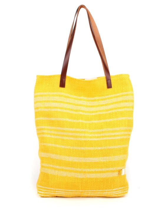 yellow woven bag