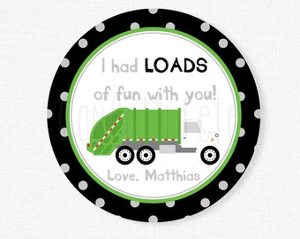 Garbage Truck Favor Tags, Garbage Truck Birthday Party Favors, Boy Birthday Tag, Garbage Truck Tag, Personalized