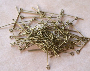 100pcs 1 Inches Eyepins Antiqued Gold-Plated Brass 24 Gauge