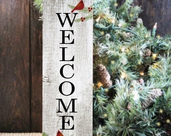 Winter Welcome Sign with Cardinals, Winter Wall Decor, Welcome Sign