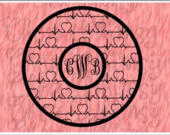 Heartbeats SVG Monogram Circle Design File Circle with Heartbeats SVG Files for Cutting Printing Designing Vector Files